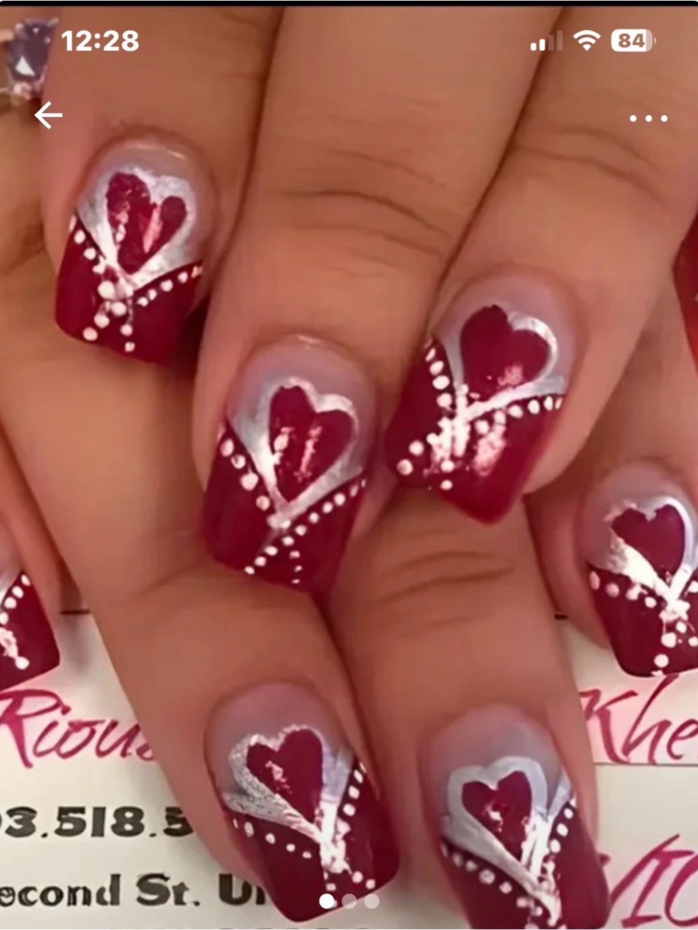 Hand-Painted Heart Accent Women’s Nail Art Set in Wine Red and Silver